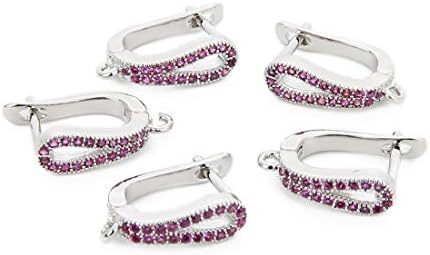 Chuyau U Shaped CZ Leverback Earring Hoop Open Loop Cubic Zirconia Leverback Ear Wire for Woman Jewelry Findings/Earring Connector（Rose red Zircon,2 Pieces）