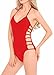 Womens One Piece Sexy Plunge Neck Strappy Swimsuit Swimwear Monokini (X Large, Strappy Red)