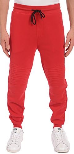 Royal Blue Apparel Men's Basic Moto Slim Fleece Athletic Jogger (Red, Medium)