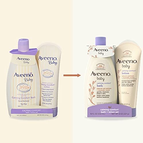 AVEENO BABY CALMING COMFORT BATH & BODY LOTION SET, NIGHTTIME BABY SKIN CARE PRODUCTS WITH NOURISHING OATMEAL PLUS RELAXING LAVENDER & VANILLA SCENTS, PARABEN- & PHTHALATE -FREE, 2 ITEMS