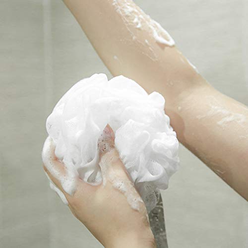 JCMASTER Loofah Shower Scrunchie for Men Women, [ Non-Vacuum Pack ] Mesh Pouf Poofs Puff Bath Lufa Loufa Luffa Scrubber Sponges for Exfoliating Your Skin 6 Pack, Large, White and Gray, 75g Each - Thumbnail 3