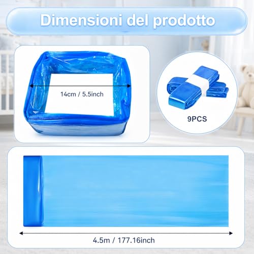 9 pezzi Ricarica Mangiapannolini, 4,5M Sacchetti Mangiapannolini Antiodore Inodore Addensata, Ricarica Mangiapannolini Compatibile Con Tutti i Secchi per Pannolini, Con Twist & Click