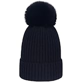 AIYUENCICI Women Girl Winter Beanie Hat, Warm Knitted Cap Soft Skull Caps Thick Slouchy Snow Cable Hats with Cute Pom Pom