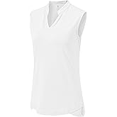 BASUDAM Women's Sleeveless Golf Polo Shirts V-Neck Collarless Tennis Running T-Shirts Quick Dry