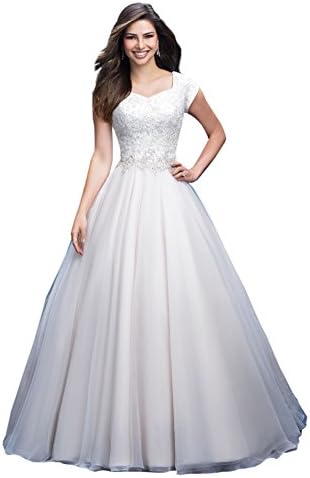 LadyFirst Women's A-Line Ball Gown Satin Appliques Scoop Wedding Dressed for Bride White 10