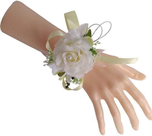 Steen Bridal Bridesmaid Wrist flower Wrist Corsage - silk flowers for a wedding - artificial flowers - set of 1(beige)