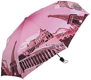 Portable triple-Folding collapsible Umbrella Paris city pattern canopy easily tuck away UV protection inner silver coating parasol