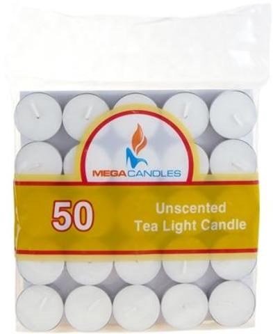 Mega Candles - Unscented All Purpose Tea Light Candles Up to 4 hours - White, Set of 50