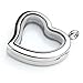 PiercingJ Round Heart Stainless Steel Locket Floating Charm Pendant Necklace - 21.5