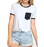 Uideazone Uideazone Womens Girls Harajuku Pocket Crop Top Casual Tee Shirt Cotton