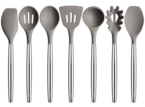 Miusco 7 Piece Silicone Cooking Utensil Set with Stainless Steel Handle & Utensil Holder