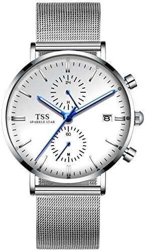 TSS Men's Quartz Chronograph Luminous Milanese Mesh Band Watch - Stainless Steel Round Watch Protective Mineral Clear Window - Precise Movement Analog Display - Water Resistant Up to 30m T5021