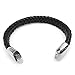 Wide Braided Black Leather Bracelet Mens Womens Stainless Steel Magnetic Clasp (7.5 - 9.5 Inch)