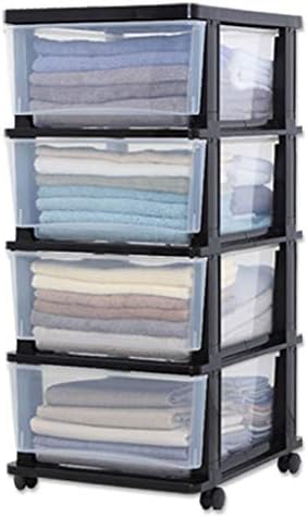 引き出しカート クリア引き出し付きブラックフレーム ブラックキャスター大型プラスチック収納引き出し Size 4 Layers 大特価