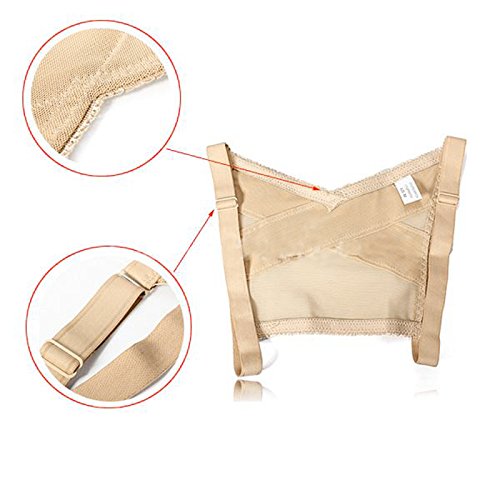 Zinnor Adjustable Shoulder Back Posture Corrector Chest Brace Wireless Support Belt Push Up Bra Vest（Nude） (Large)