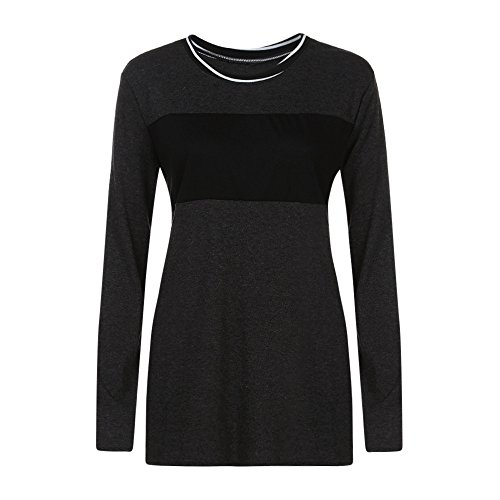Women's Patched Tops Duseedik Long Sleeve Round Neck Elbow Patched Color Block Stripe Shirt