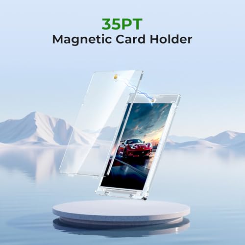 Skyhill 102ct Magnetic Card Holders, 35pt Acrylic One Touch Card Holder with Extra 102 Protective Sleeves, U-V Protection& Waterproof Hard Plastic Card Protectors for Trading Cards, Sports, Game Cards