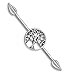 Pierced Owl 14GA 316L Surgical Steel Burnished Silver Tree of Life Industrial Barbell with Leaf Ends (Burnished Silver Tone)