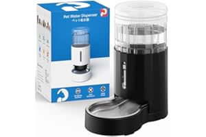 CZPET Automatic 4L/135Oz/1Gal Cat Water Dispenser with Stainless Steel Bowl, Gravity Waterer for Small Medium Dog Puppy Kitten (Black)