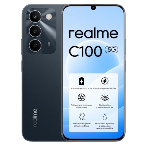 realme C100 5G Smartphone 128 GB ROM, Titan 6600 mAh Battery and 45 W Fast Charge, Mobile Phone with 144 Hz Ultra Shine, Android 16 Mobile Phones Shock Resistance Military Reverse Charging
