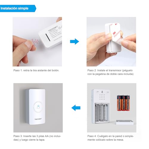 TECKNET Wireless Doorbell, Works with 3 Receivers, 1 Transmitter, 400m Range, IP67, Outdoor Waterproof Wireless Doorbell, Wireless Door Chime with 5 Levels of