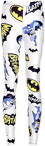 Lady Queen Women's Basic Batman Print Stretch Skinny Leggings Pants M White