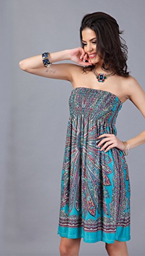 Shawhuaa Womens Bohemian Vintage Tube Dress Summer Casual Beachwear Medium Blue