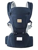 Ergonomic 360°Baby Soft Carrier+Easy to Put On 6 Comfortable Positions+Breastfeeding Fits All Newborn+Toddler +HipSeat+ Air Mesh Breathable+All Seasons+Perfect for Hiking+Shopping+Gift Package(Blue)