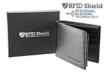 RFID Shield Anti-Theft RFID Signal Blocking Wallet Genuine Top Grain Leather Slim Bifold by iGuard Protection Against Electronic Pick Pocketing, Identity Theft and Credit Card Data Breaches (Black)