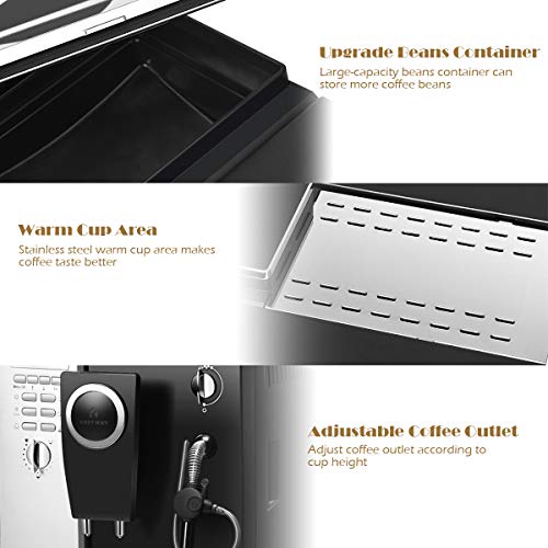 COSTWAY Super Automatic Espresso Machine, AllInOne Design, 19 Bar
