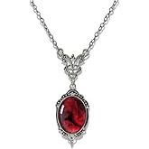 POTIANDEFUGUI Vintage Gothic Vampire Pendant Necklace Satanic Demon Red Necklaces Crystal Cameo Blood necklace Punk Style Vampire Pendant Oval Necklace Halloween Jewelry for Women