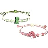 Yocoyee 2pcs Dinosaurs Bracelets Beaded Braided String Rope Chain Thread Adjustale Aniaml Bracelet for Women