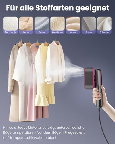 QWUE 2-in-1 Portable Clothes Steam Iron - 15 Seconds, Quick Heating (1200W), 90° Rotating Handle, 5 Steam Modes, 15 Minutes, Continuous Steam - Ideal for Travel & Home (Purple)