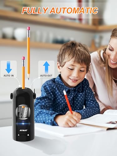 AFMAT PSX5 Electric Pencil Sharpener for Colored Pencils 7-11.5mm, Robot Pencil Sharpener, Fully Automatic Rechargeable Hands-Free Pencil Sharpeners for Large Pencils, Home, Classroom, Black