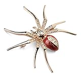 Acefeel 18K Rose Gold Finish Women's Spider Insert Animal Brooch with Red Clear Crystals Pin BR001