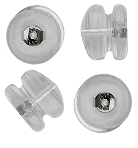 uGems Silicone & 14k White Gold Earring Backs Padded Mushroom Style for Thin Posts 2 Pairs