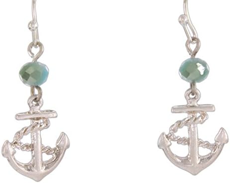 Periwinkle 0.5" Silver-Tone Blue Beaded Anchor Dangle Earrings