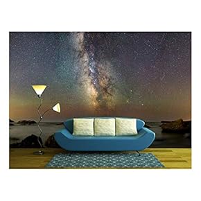Milk Way Over Lake - Removable Wall Mural | Self-Adhesive Large Wallpaper - 66x96 inches