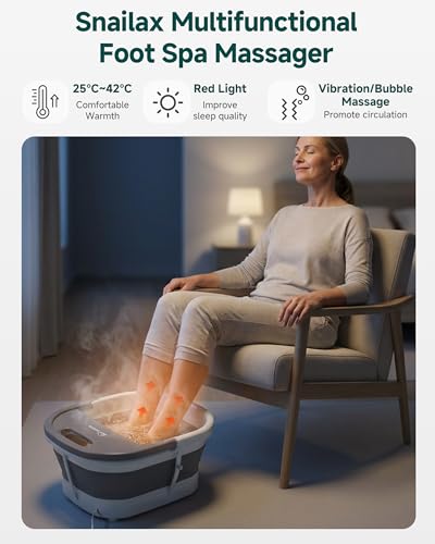 Snailax Bath Tub and Foot Massager with Heat Function, Foldable Tub with Vibration, Bubble Function and Temperature Control, Electric Foot Massager - Gifts for Women Men