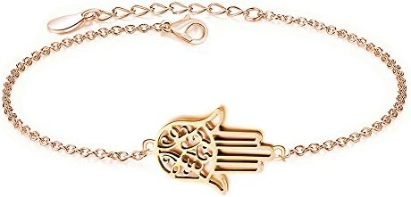 Emma Gioielli – Women Bracelet Stainless Steel Rose Gold Chain Charm Pendant Fatima Hand Hamsa Khamsa – Gift Box