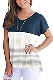 FERYSHE Women's T-Shirt Short Sleeve Color Block Casual Tee Top with Side Split