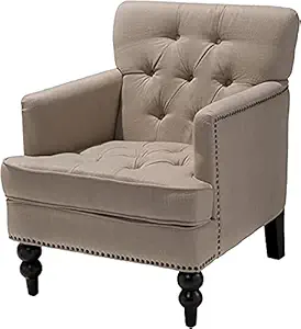 Tufted Club Chair, Decorative Accent Chair with Studded Details, Beige. (Delux)