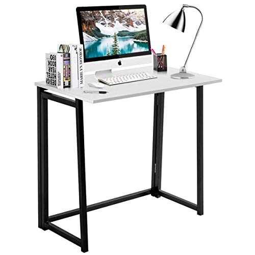 Tangkula Folding Desk No Assembly Required, Foldable Computer Desk for