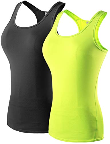 Fastorm Women's 2 Pack Running Tank Tops for Women Active Racerback Dry Fit Tank Top Black-NGreen-L
