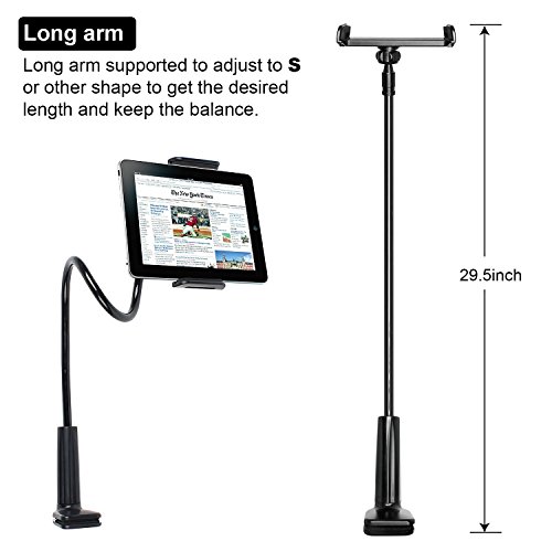 Eschone Cell Phone Stand Holder, Gooseneck Flexible Clip Lazy Arm Bracket for Tablet ipad/ iPhone 7/6/6s Plus Samsung Note Galaxy S6/S7 Mount for Desktop Bedroom, Office, Bathroom, Kitchen (Black)