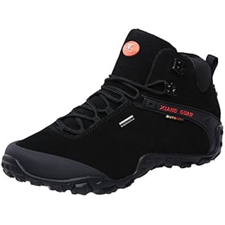 XIANG GUAN Men&#39;s Outdoor High-Top Lacing up Water Resistant Trekking Hiking Boots Black 8.5