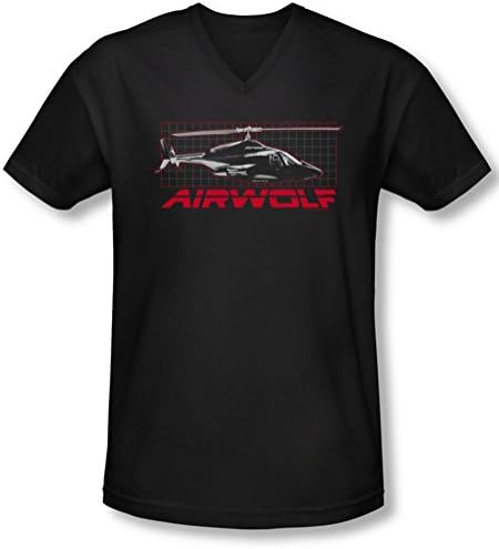 Airwolf - Mens Grid V-Neck T-Shirt, Medium, Black