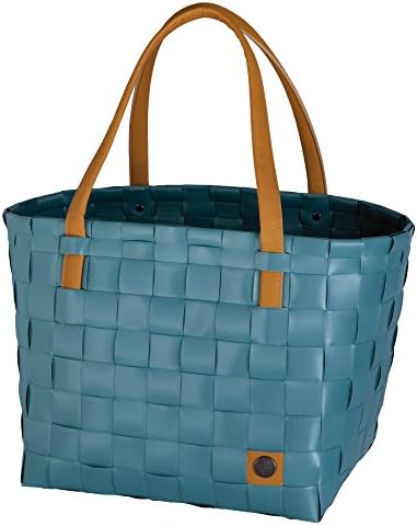 Handed By Tote Bag by Unek Goods | Recycled &amp; Reusable | Woven &amp; Handmade | Teal Blue, Color Block Style | 12" x 9.5" x 10.5"