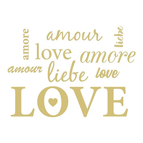 Metallic iron-on transfers | iron-on transfer for textiles | DIN A4 | fonts without background | love, love, amour, Amore | colour: gold