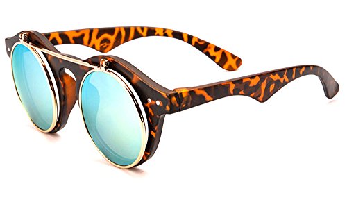 Classic Small Retro Steampunk Circle Flip Up Sunglasses Cool Retro